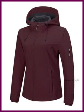 Womens Softshell Jacket Fleece Lined Waterproof Windproof Rain Coat Hood